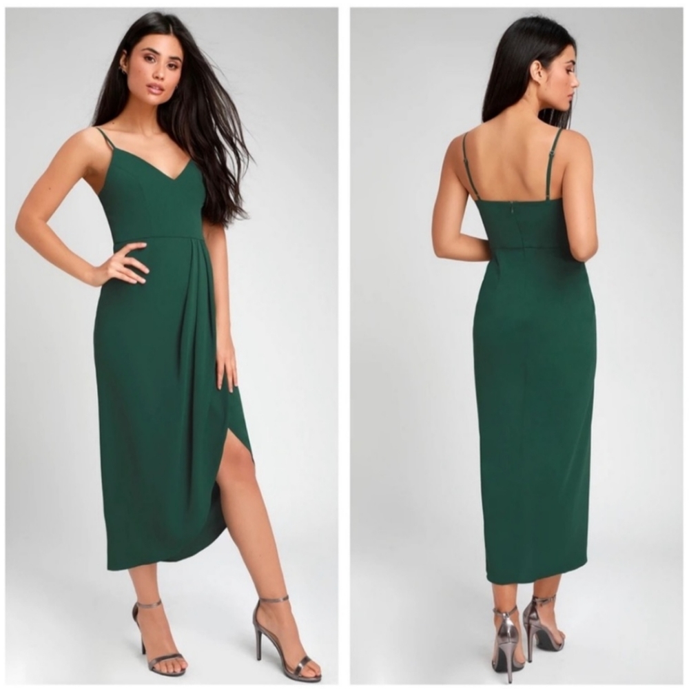 Lulu's Reinette Dark Green Midi Dress Size Medium